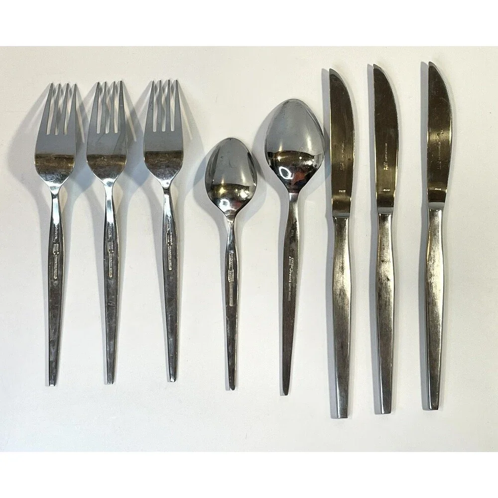EKCO Eterna Prince Stainless 8pc MCM Stainless Japan Satin Handle Flatware